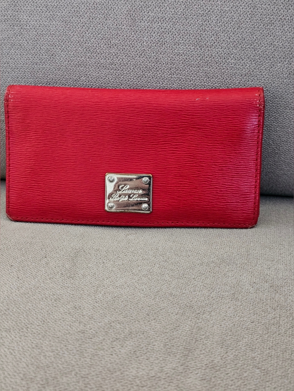 Lauren Ralph Lauren Red Textured Continental Wallet with Metal Logo Plate